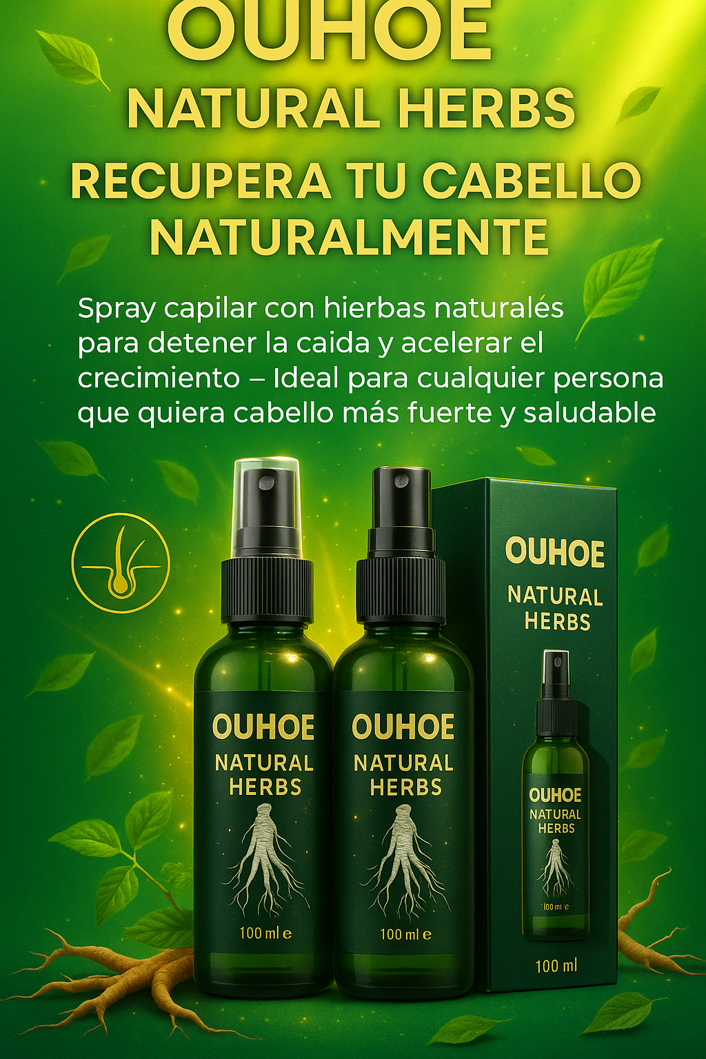 2x1 de OUHOE™ Spray Capilar – Raíces Fuertes